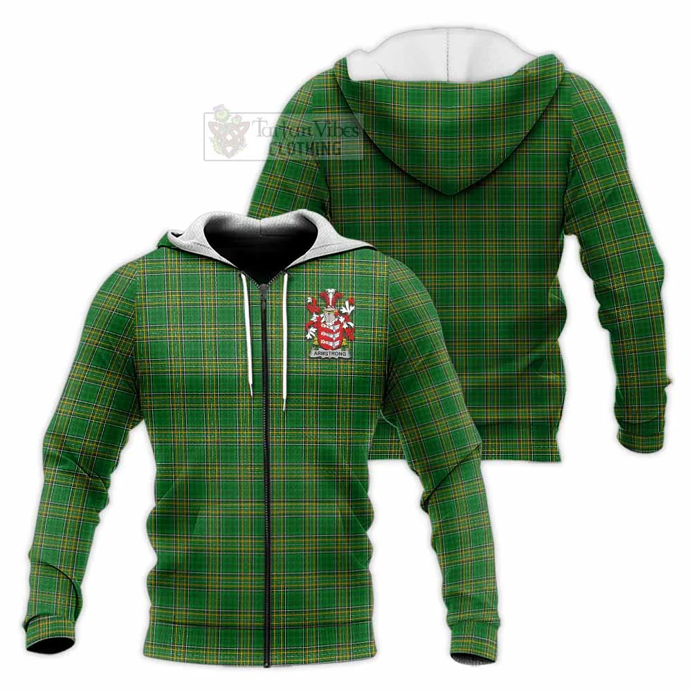 Armstrong Irish Clan Tartan Knitted Hoodie with Coat of Arms