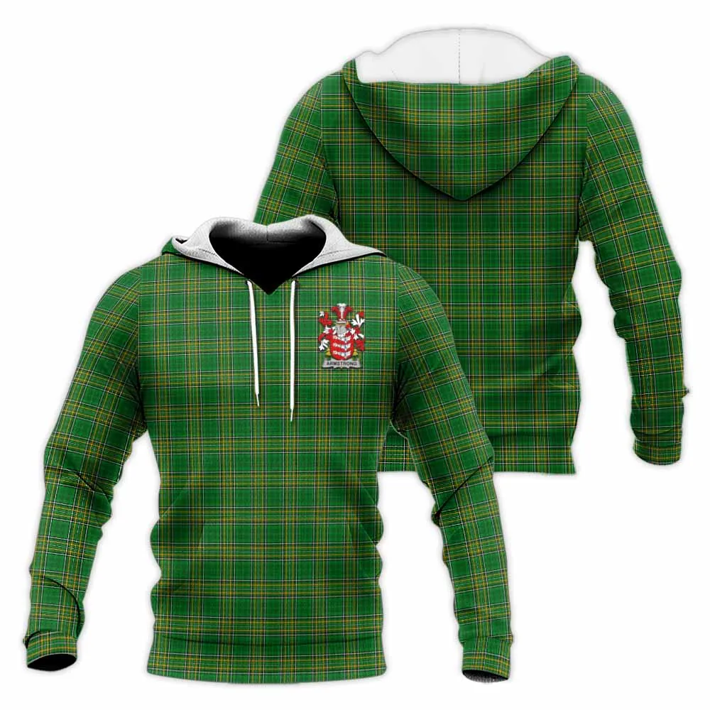 Armstrong Irish Clan Tartan Knitted Hoodie with Coat of Arms