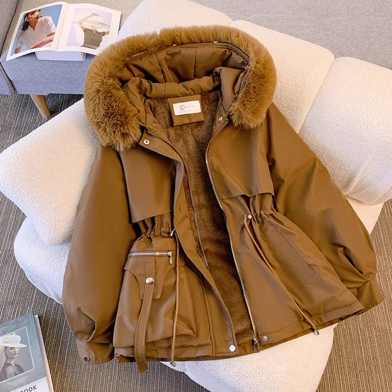 cotton jacket with fashionable and thick fur and fur integrated jacket