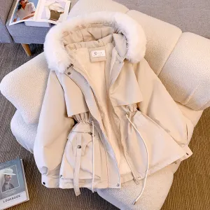 cotton jacket with fashionable and thick fur and fur integrated jacket