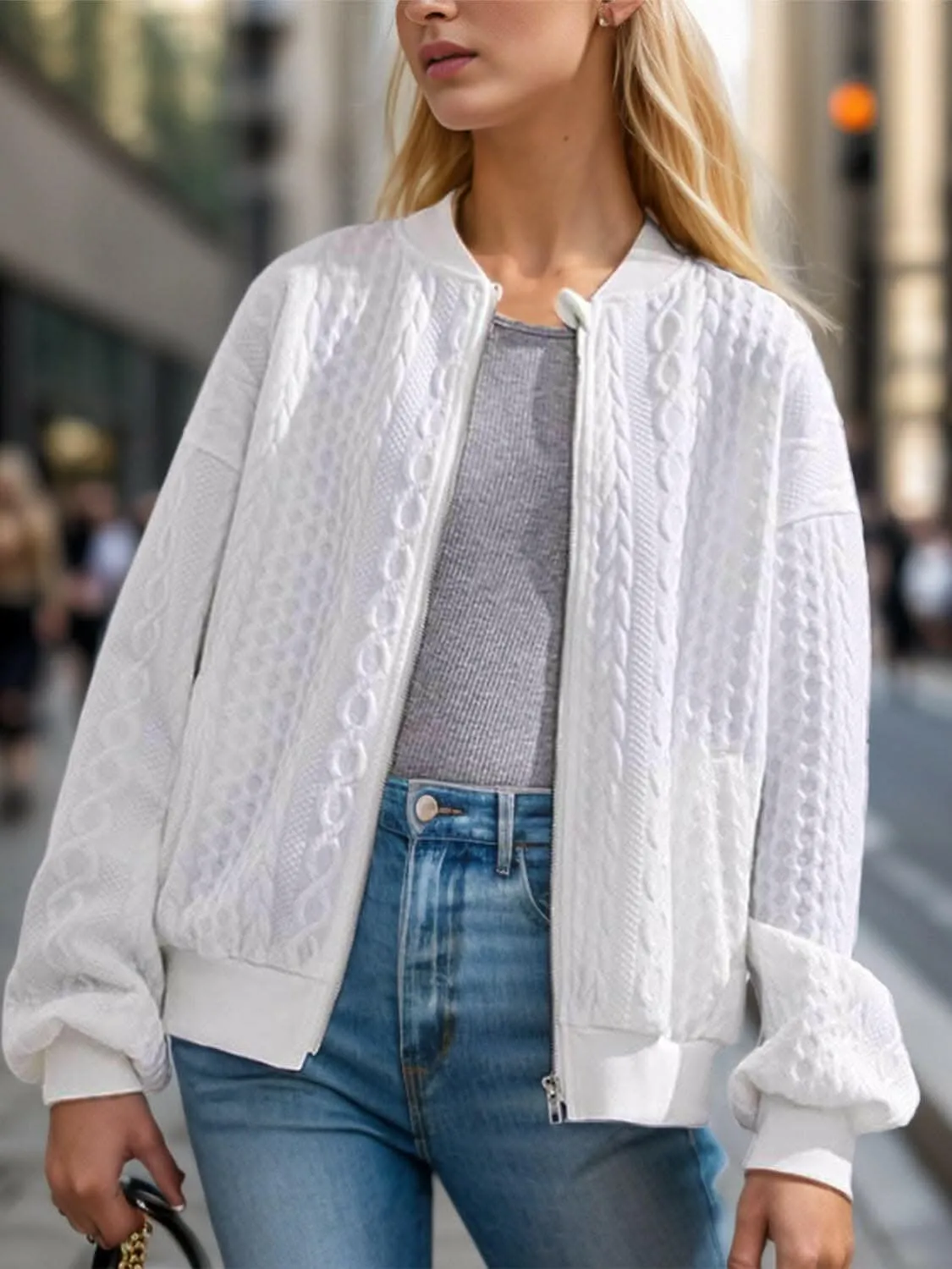 Cozy textured zip-up jacket