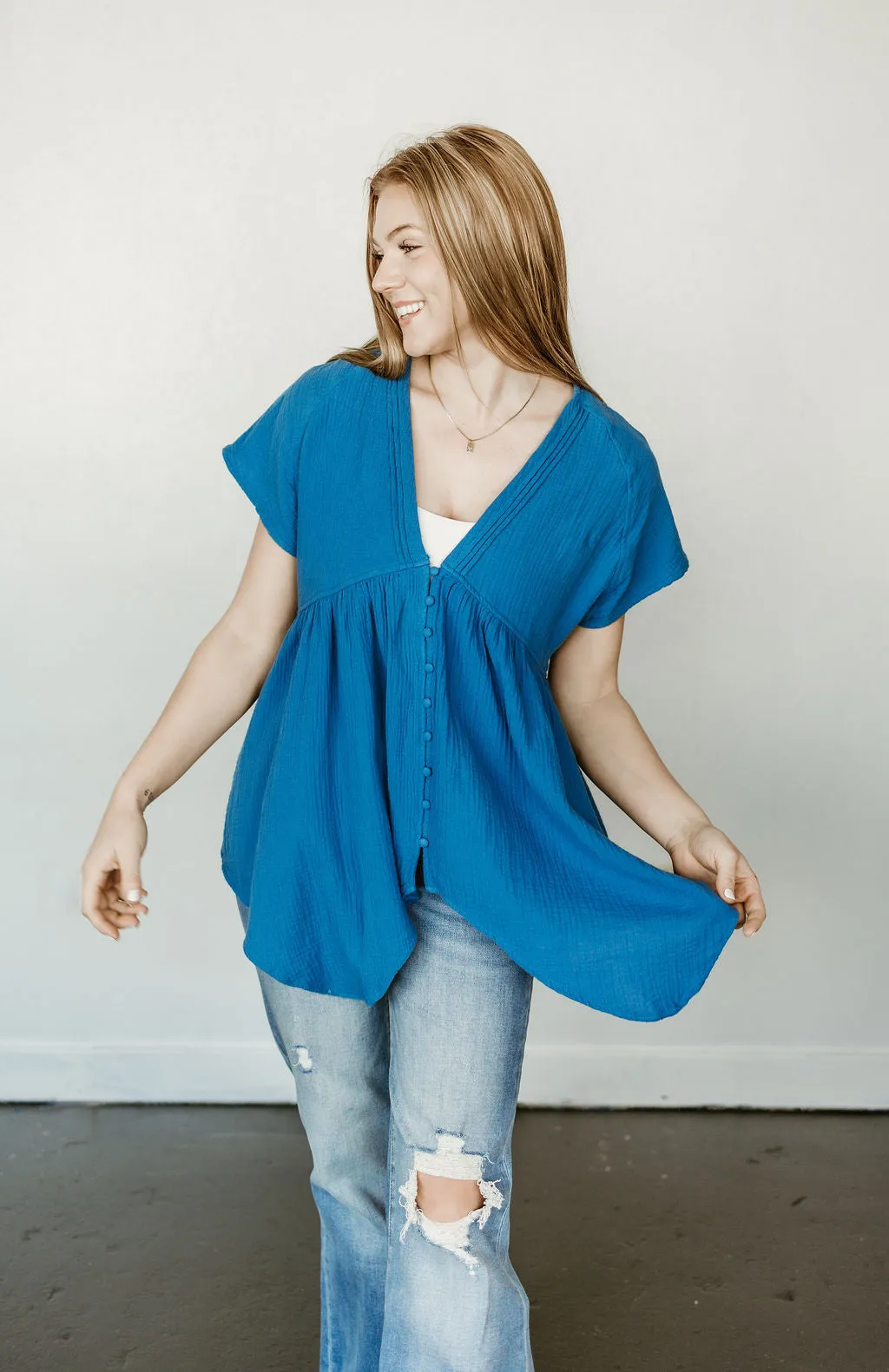 Go With The Flow Button Down Blouse