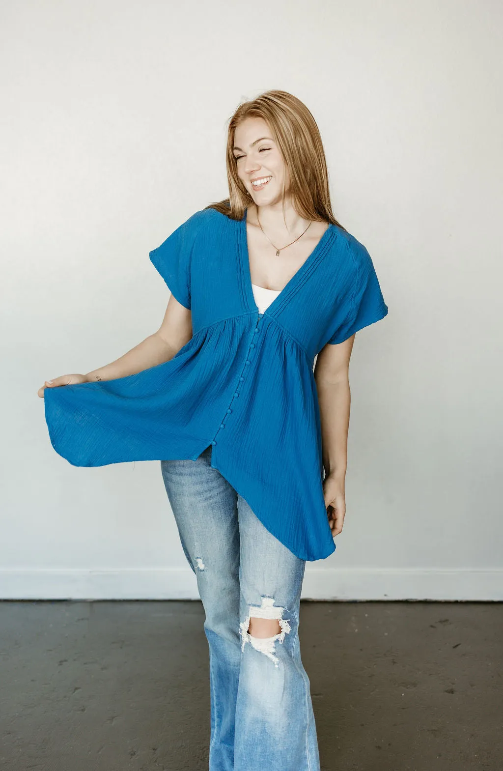 Go With The Flow Button Down Blouse