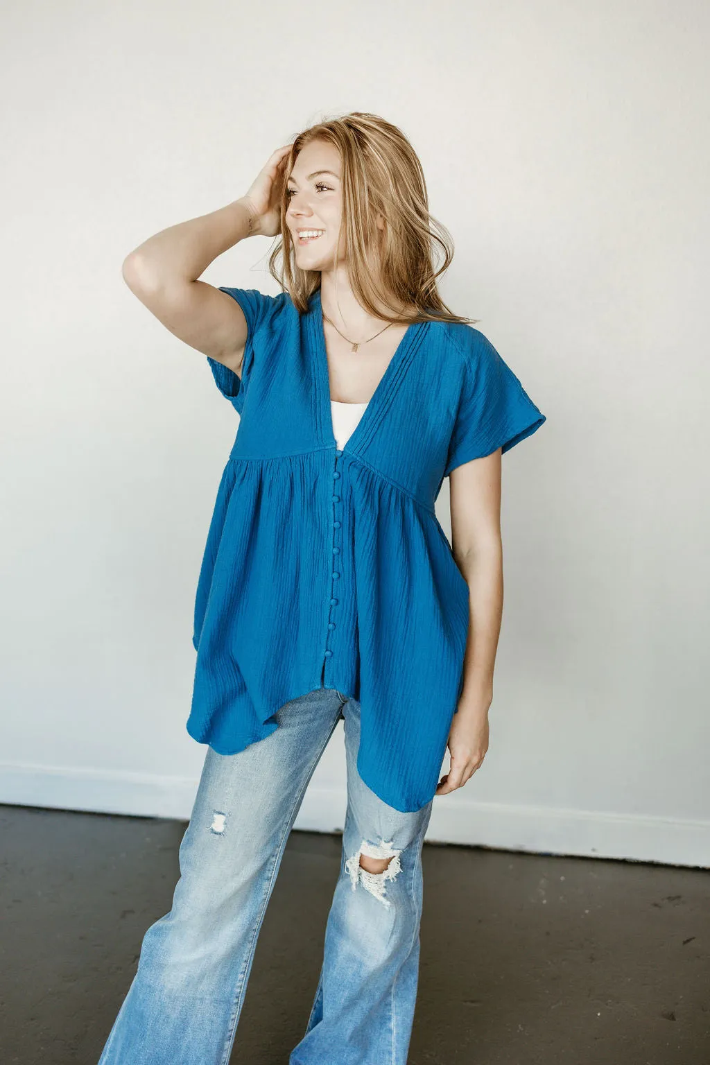 Go With The Flow Button Down Blouse