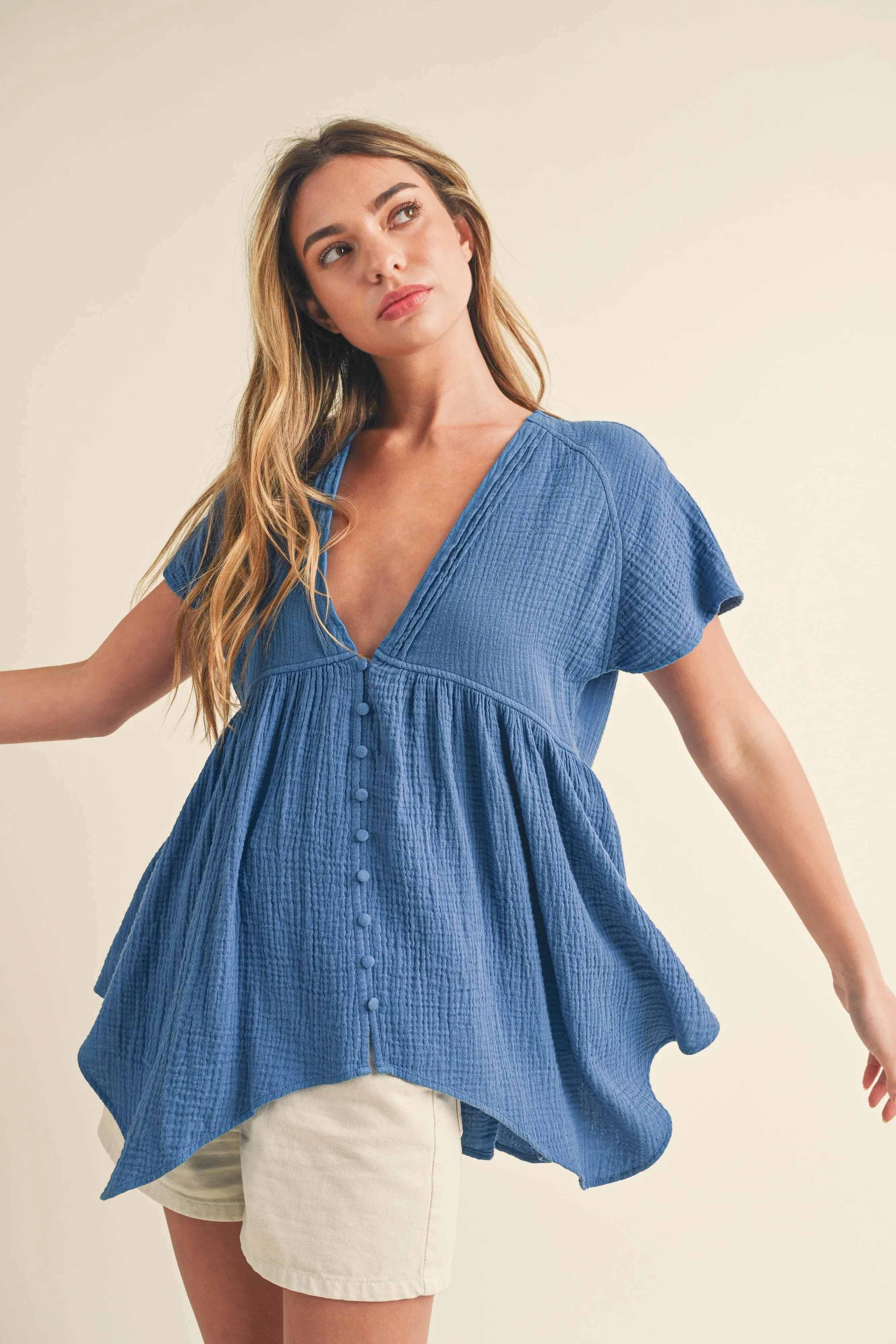Go With The Flow Button Down Blouse