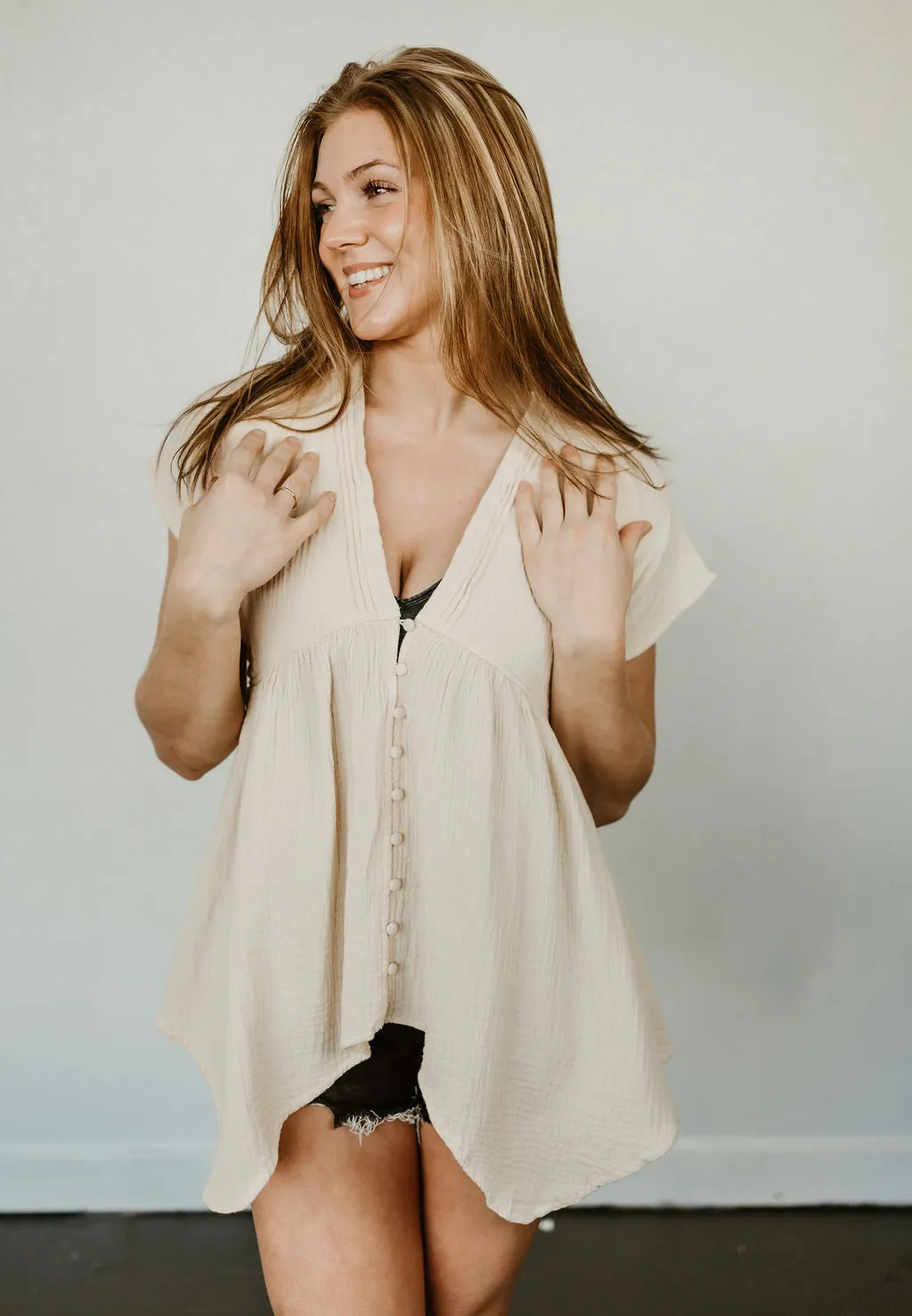 Go With The Flow Button Down Blouse