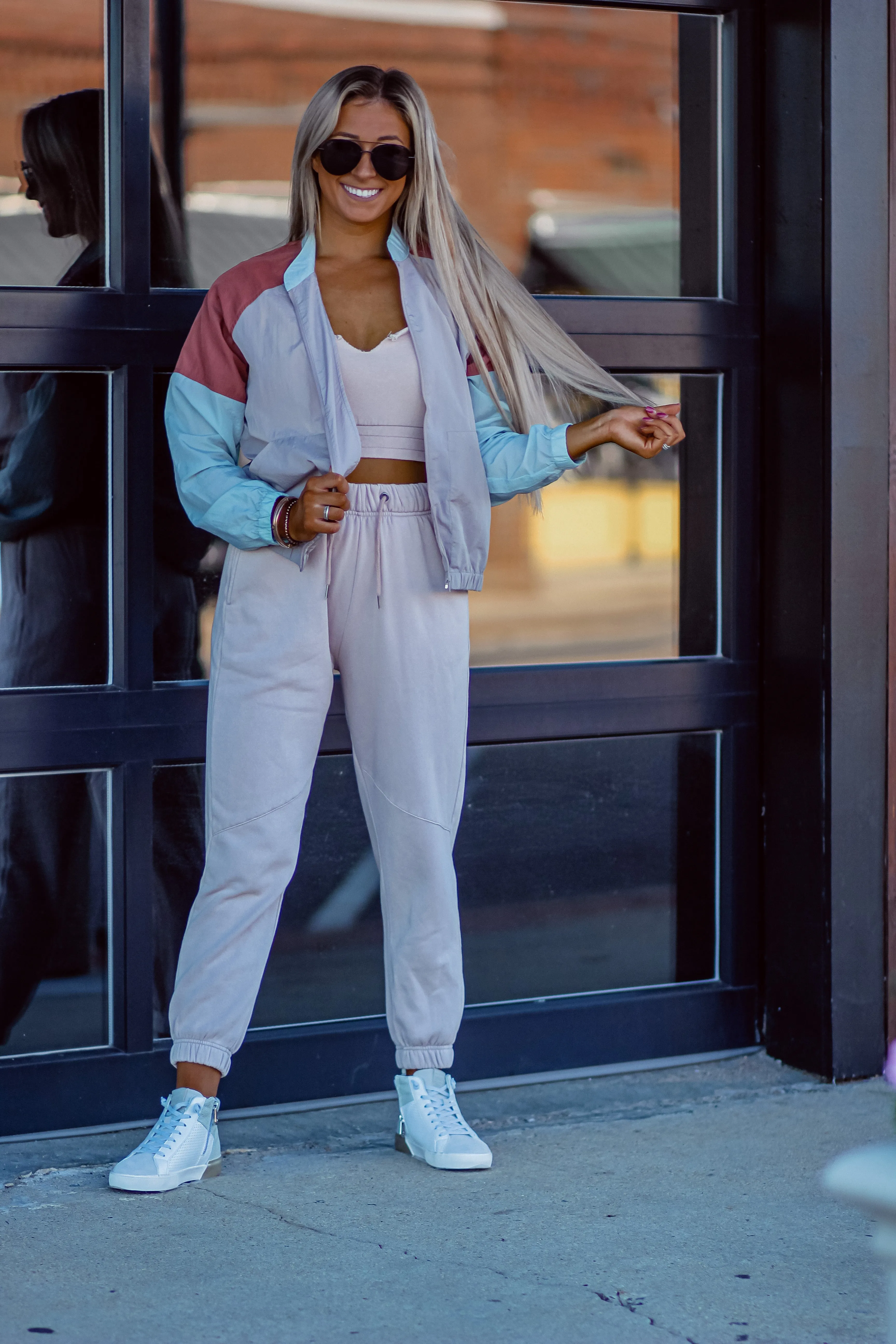 Grey & Blue Colorblock Windbreaker Jacket
