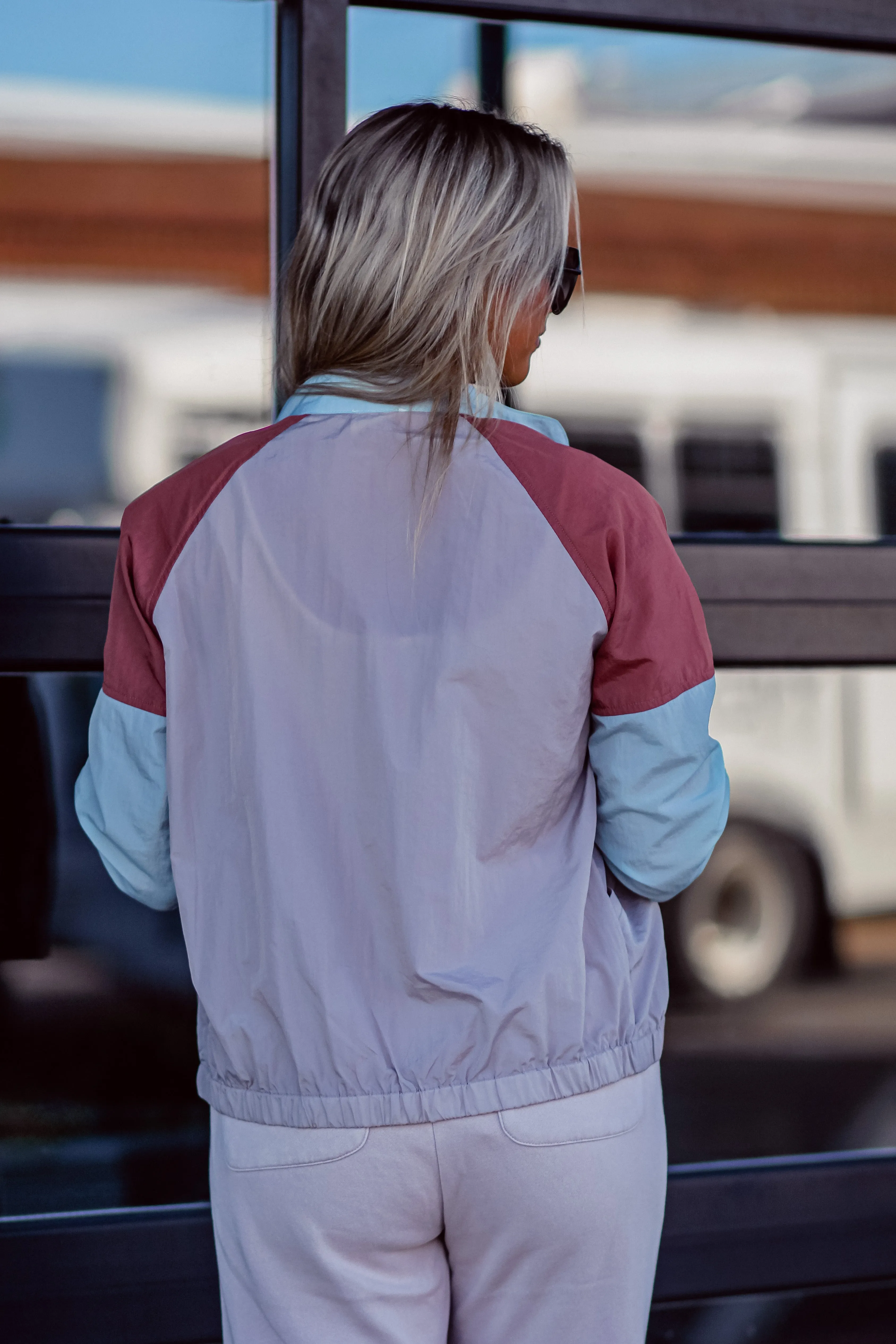 Grey & Blue Colorblock Windbreaker Jacket