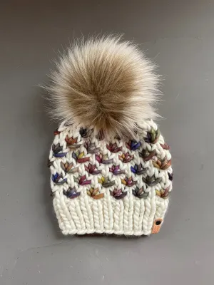 Lotus Flower Beanie in Natural and Quaquay
