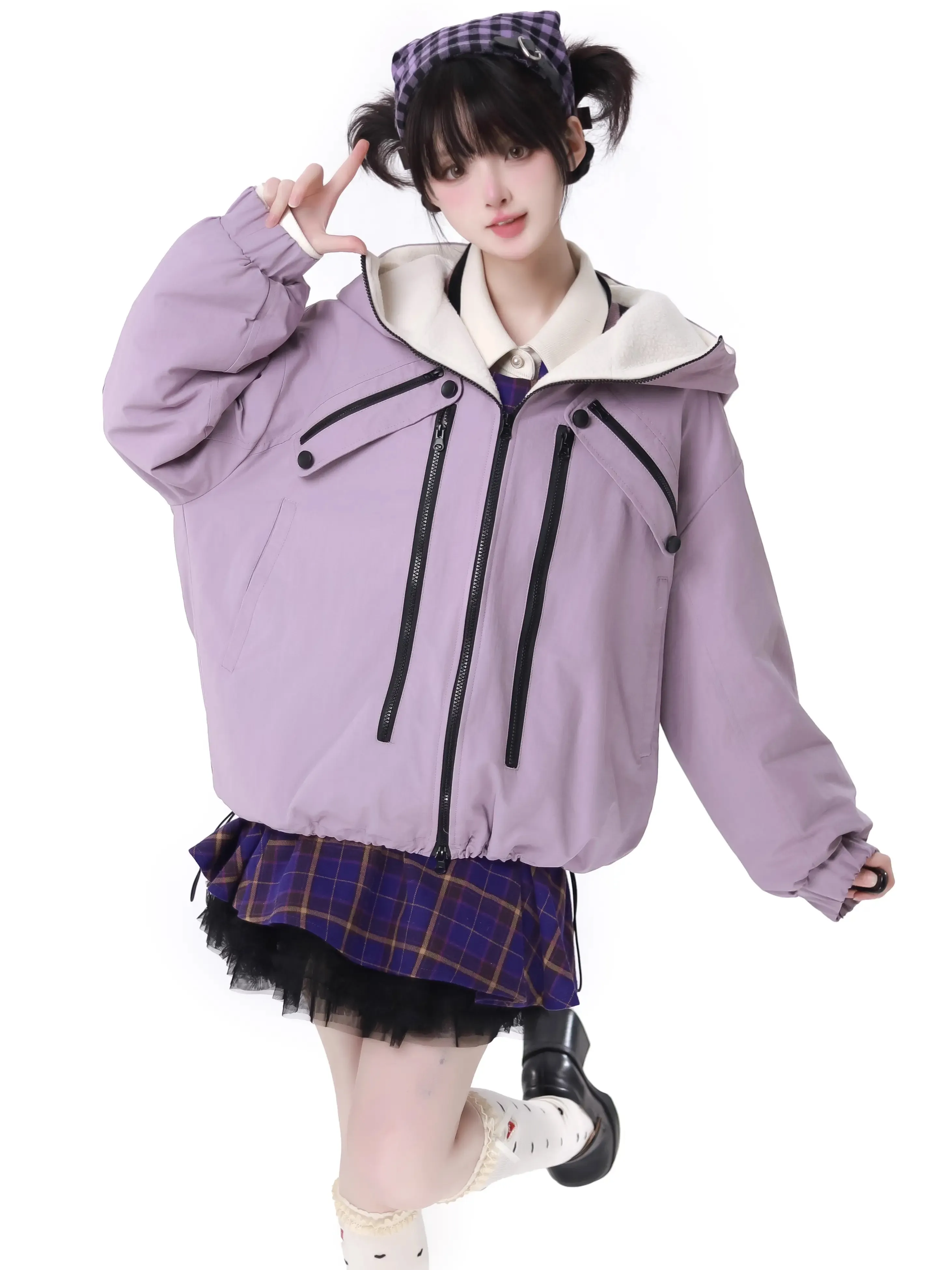 Multi -pocket Taro Purple Jacket Knit Best Skirt Suit