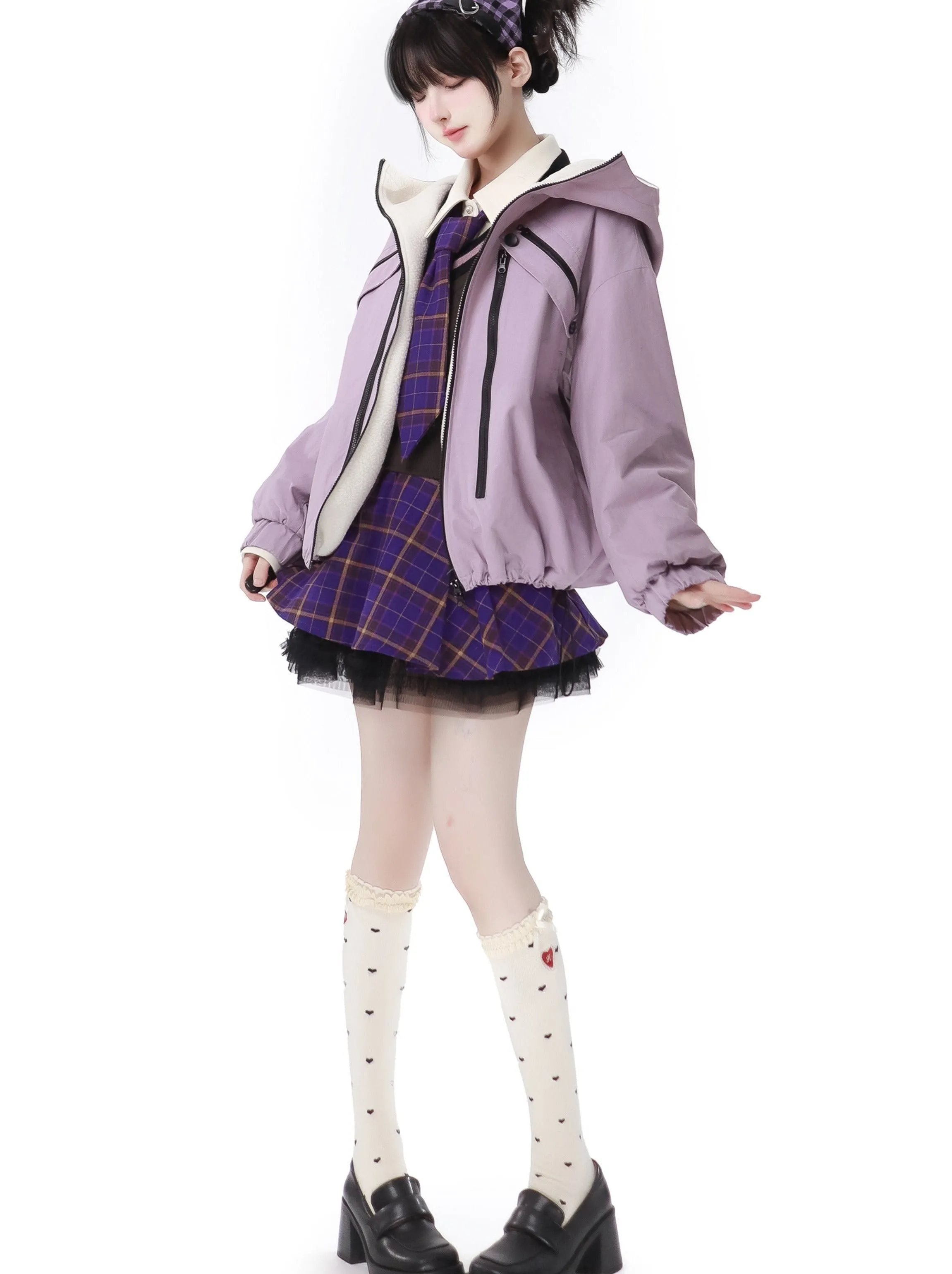 Multi -pocket Taro Purple Jacket Knit Best Skirt Suit