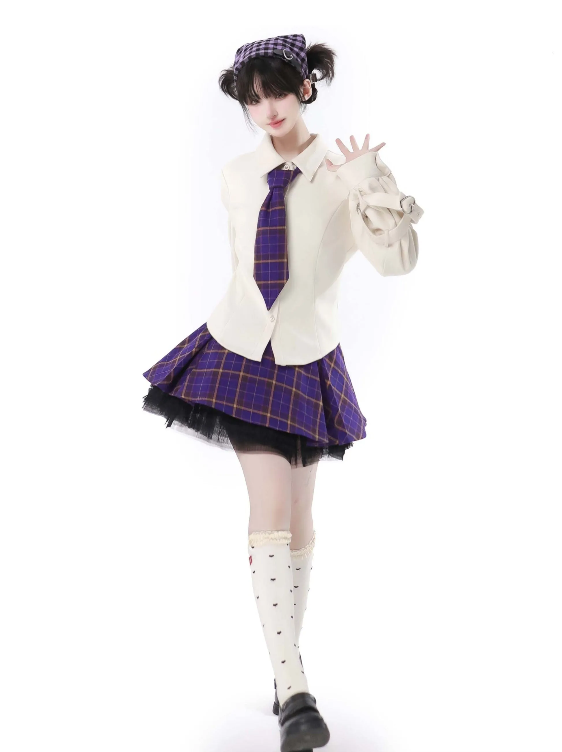 Multi -pocket Taro Purple Jacket Knit Best Skirt Suit