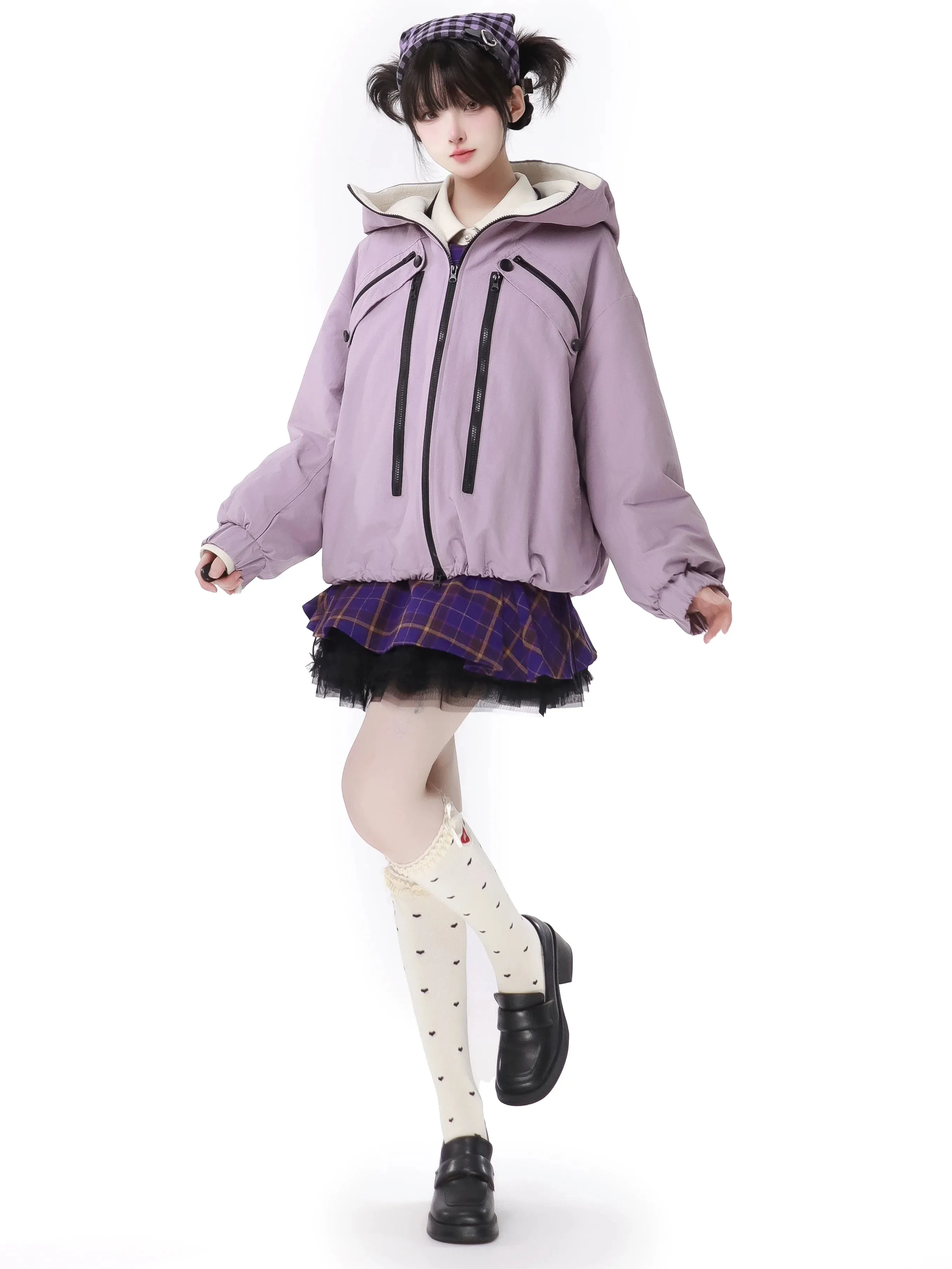 Multi -pocket Taro Purple Jacket Knit Best Skirt Suit
