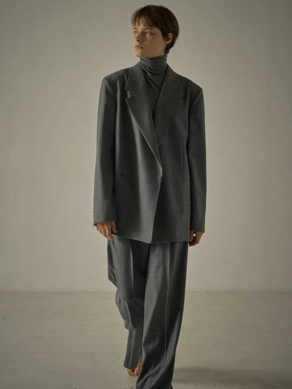 Overfit Melange Wool Jacket - Charcoal