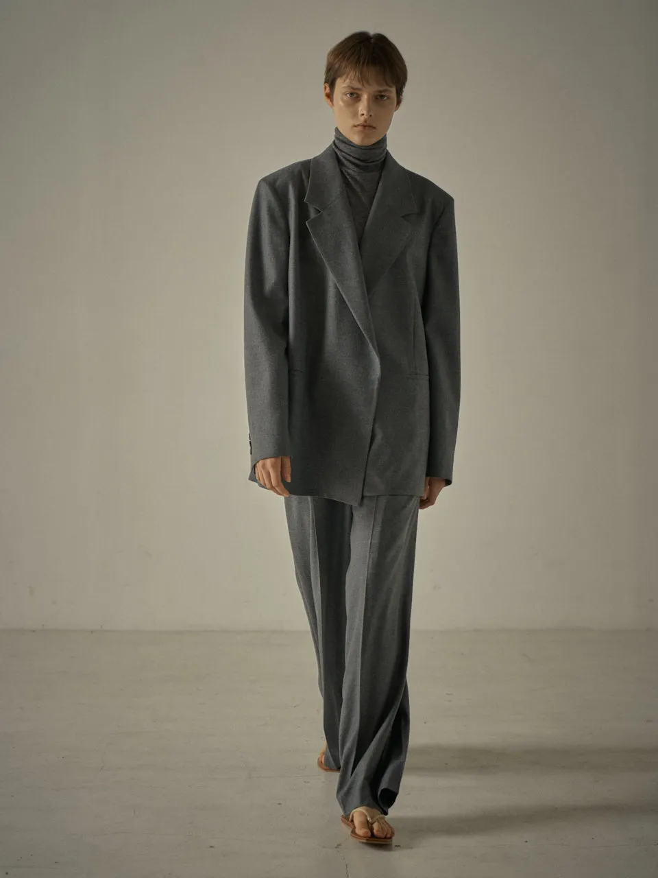 Overfit Melange Wool Jacket - Charcoal