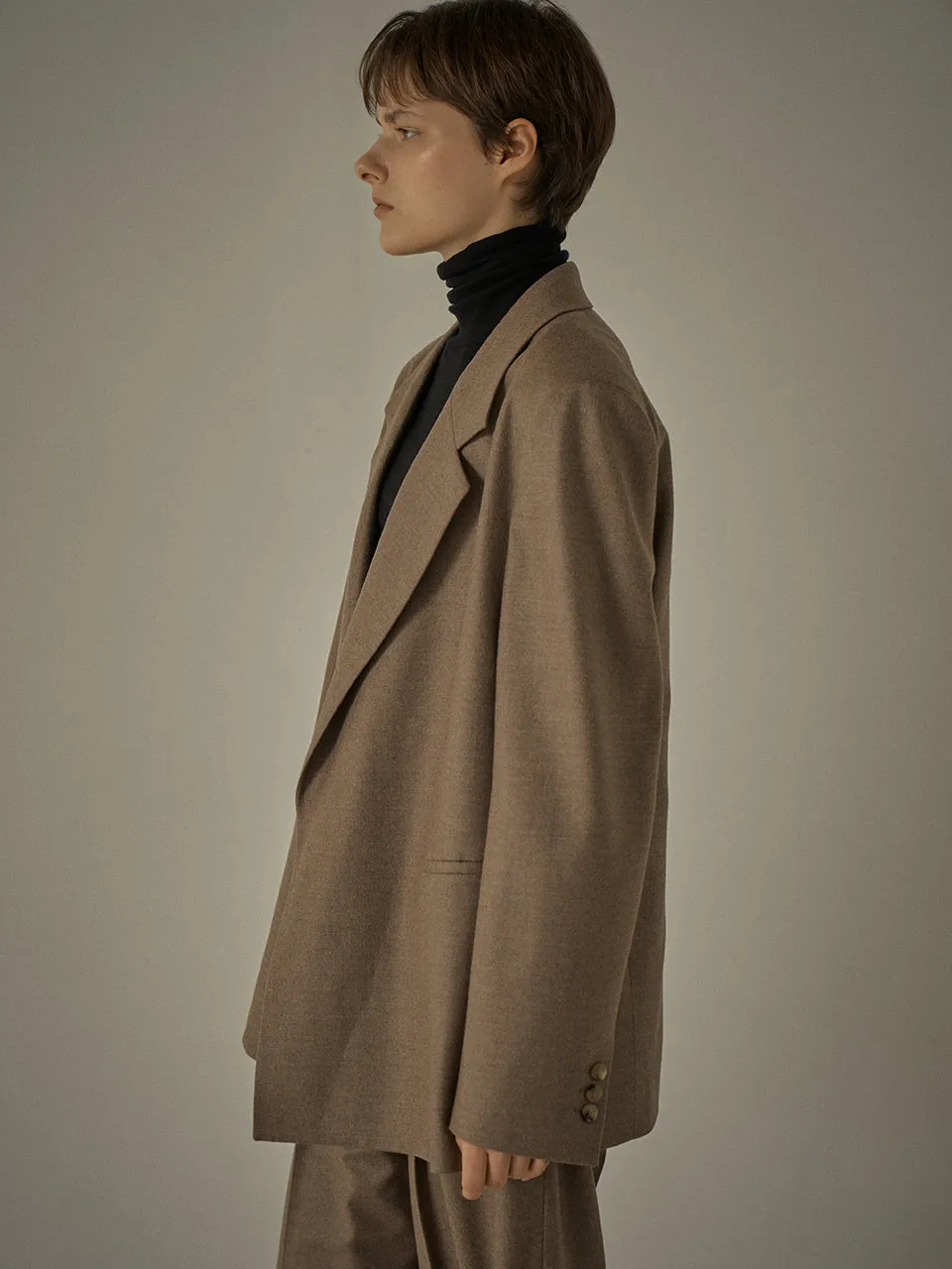 Overfit Melange Wool Jacket - Cocoa Brown