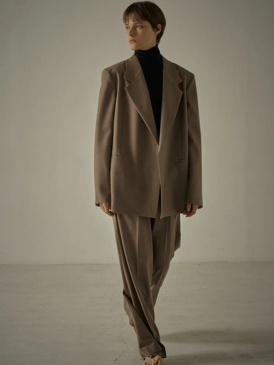 Overfit Melange Wool Jacket - Cocoa Brown