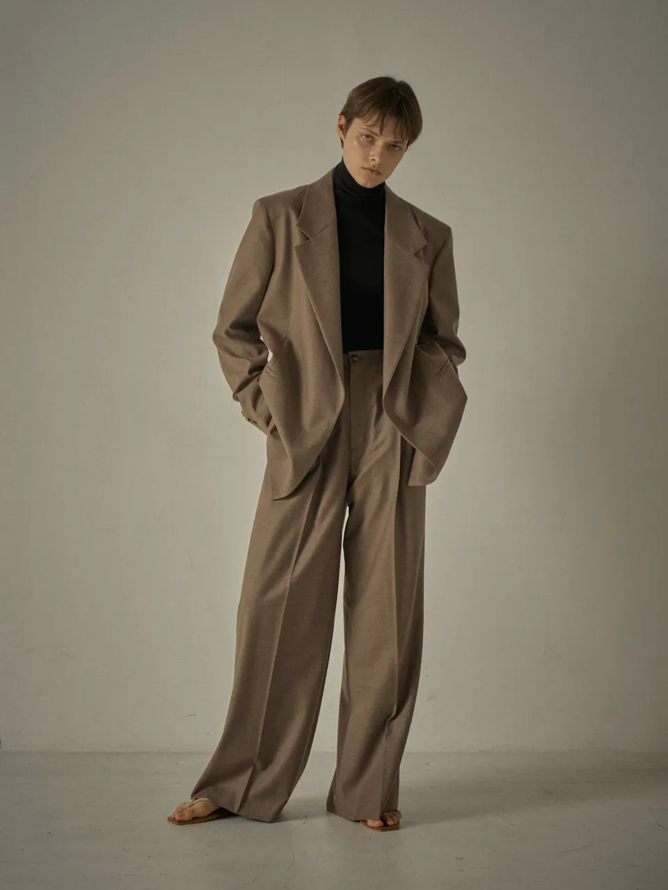 Overfit Melange Wool Jacket - Cocoa Brown