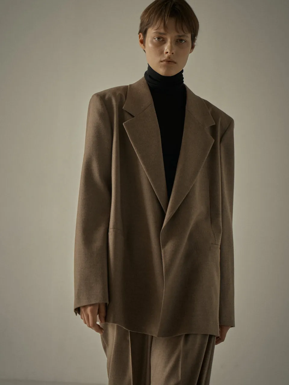 Overfit Melange Wool Jacket - Cocoa Brown