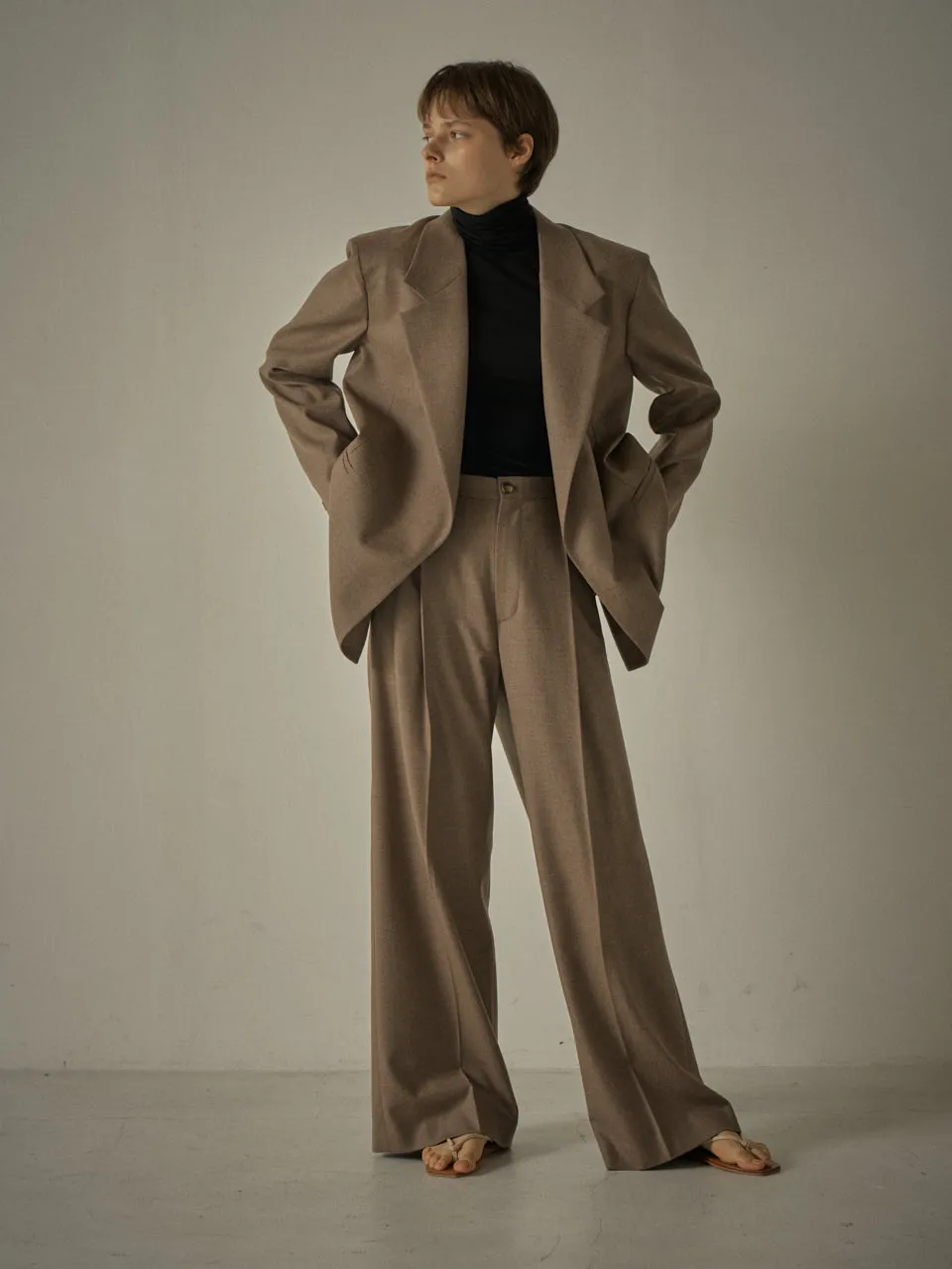 Overfit Melange Wool Jacket - Cocoa Brown