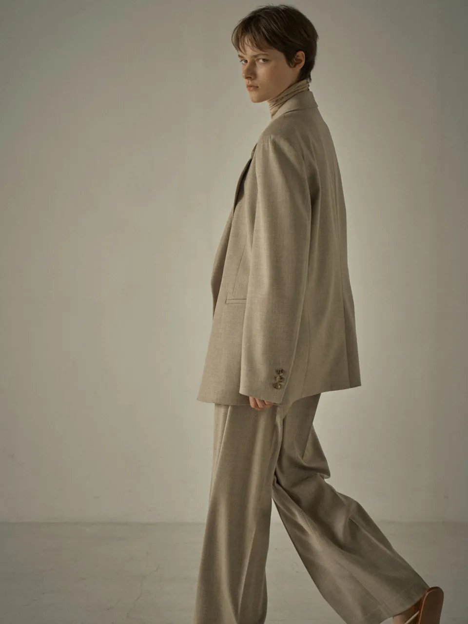 Overfit Melange Wool Jacket - Oatmeal