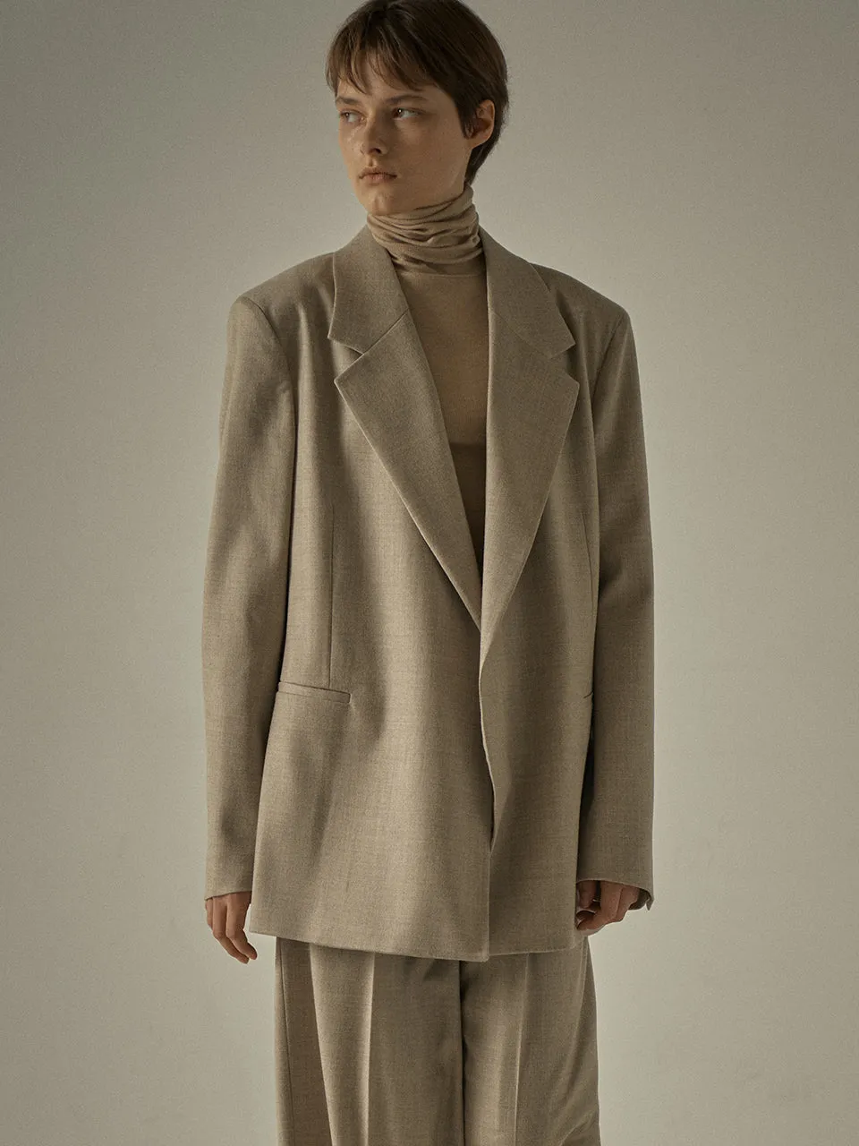 Overfit Melange Wool Jacket - Oatmeal